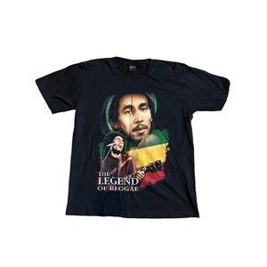 Mens Size Large Bob Marley Legend of Reggae Double sided Rock T Shirt